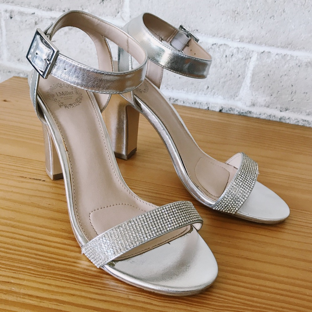 Silver Ankle Strap Heels - Picture 1 of 6